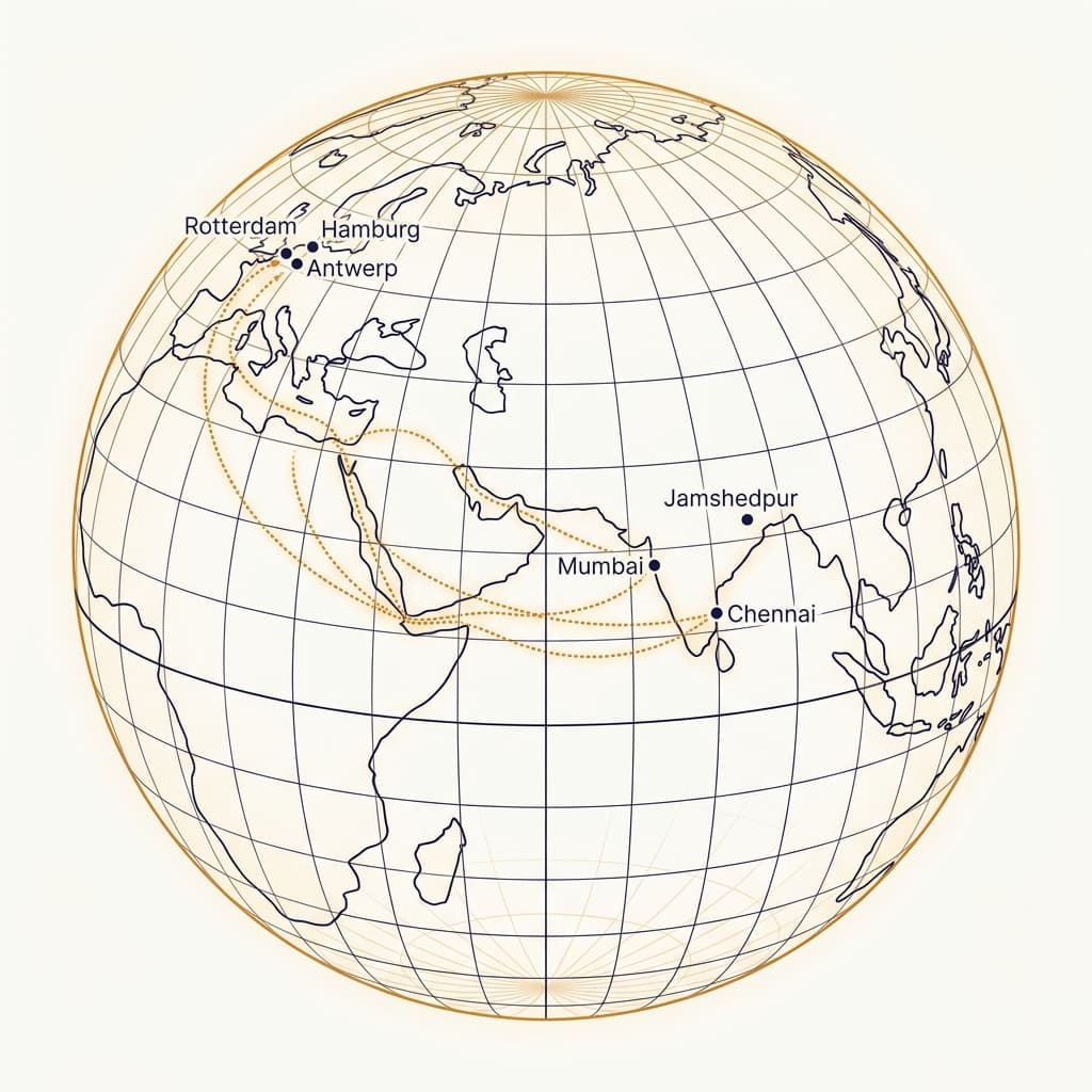Global trade routes connecting India and European markets